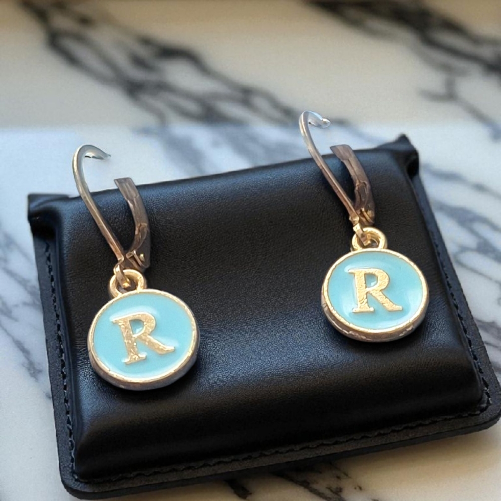 Chic Gold and Blue 'R' Earrings